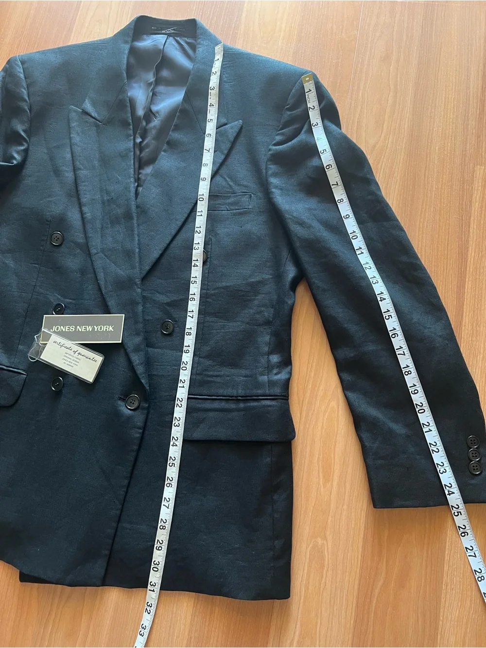 Jones New York Vintage Men’s 44R Linen Double Breasted Blazer Black NWT